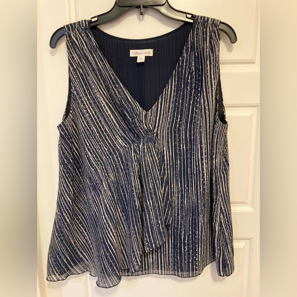 Coldwater Creek Navy and White Sleeveless Blouse